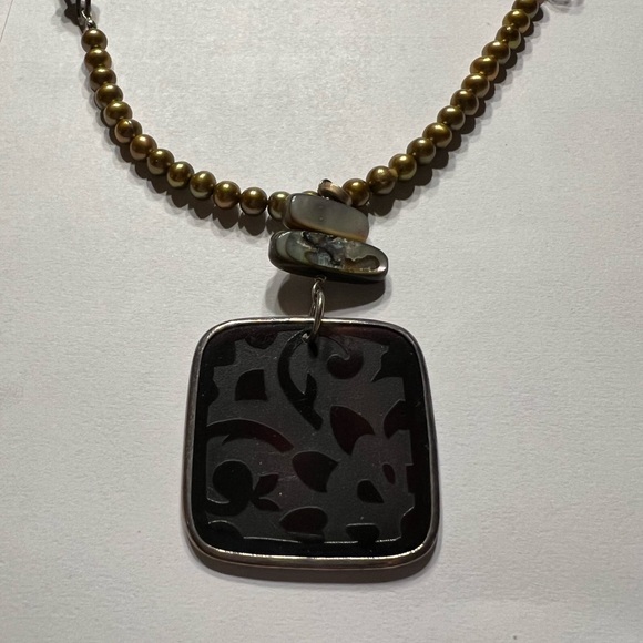 Silpada Copper Bead Pearl Pen Etched Pendant Necklace - Picture 4 of 5